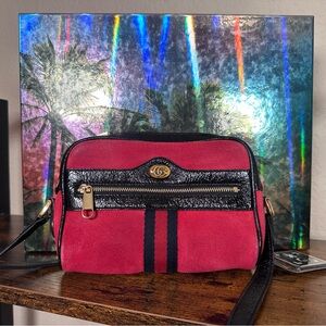 Authentic Gucci Ophedia Suede Red and Black Crossbody Bag